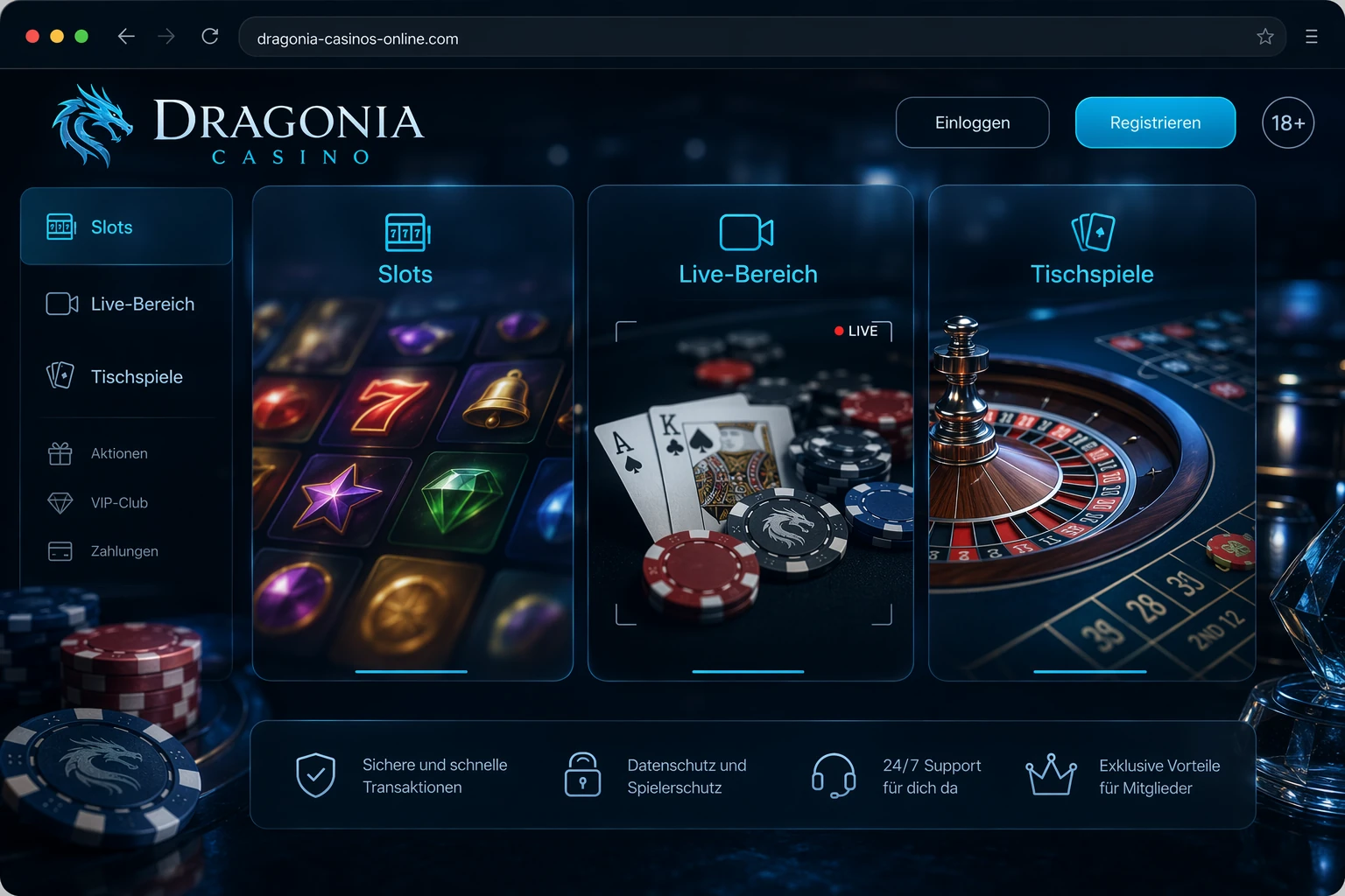 Spielangebot im Dragonia Online Casino: von Slots bis Live-Bereich