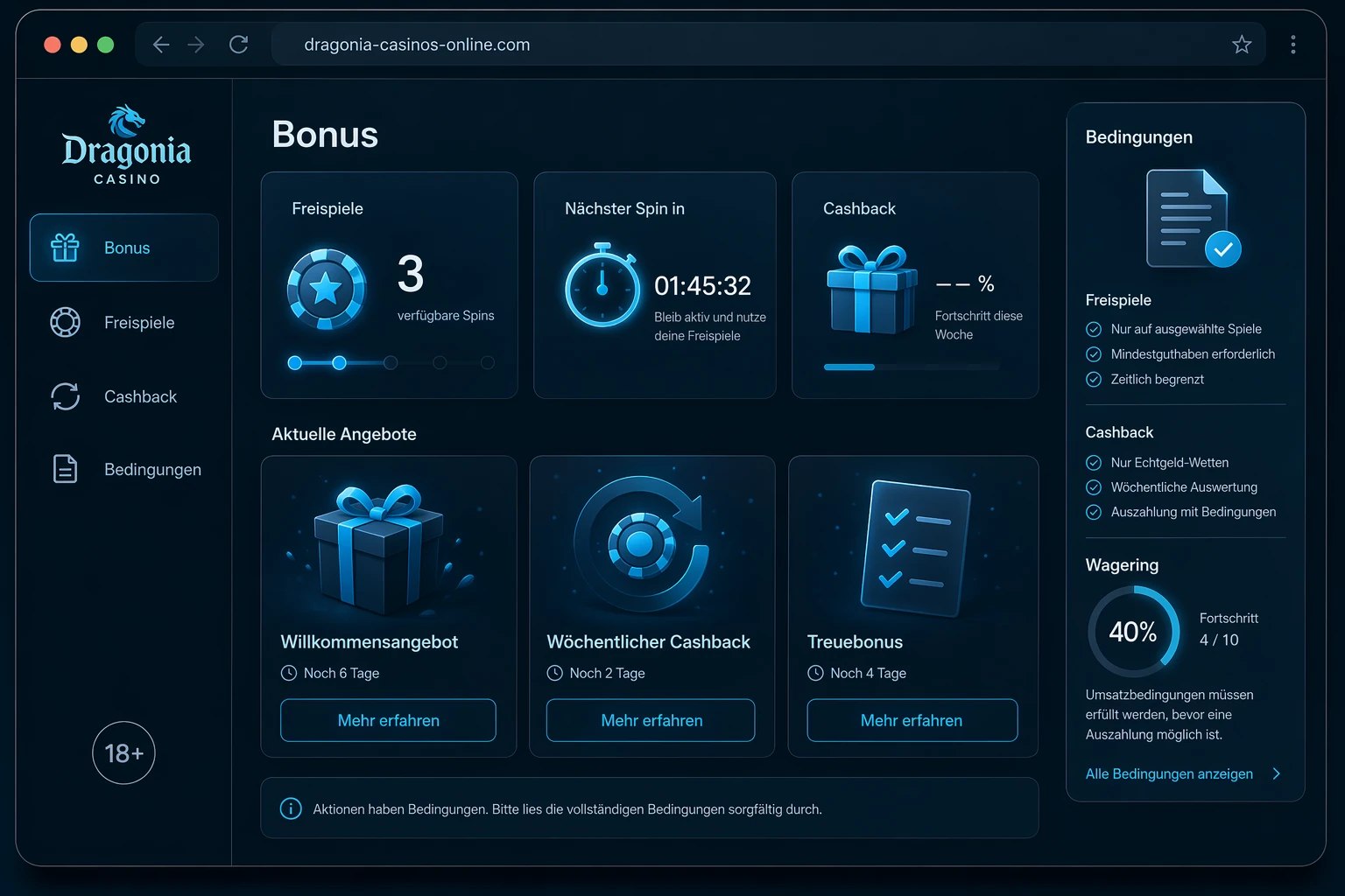 Dragonia Casino Bonus, Aktionen und Freispiele einordnen